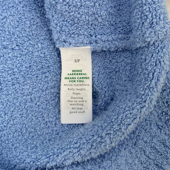Aerie Womens Small Fuzzy Pullover Hoodie Powder Blue Soft Cozy Cropped Sweater - Picture 11 of 13
